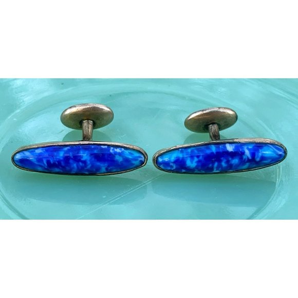 unbranded Other - Antique Gold Filled Cufflinks Blue white Lapis style Glass